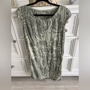 Lina Tomei Gray Embroidered Italian Linen Dress Palm Tree Cap Sleeve Size Large